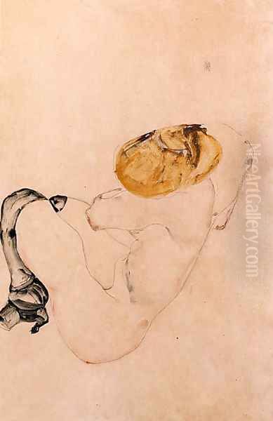 Angstlich kauerndes junges Madchen Oil Painting by Egon Schiele