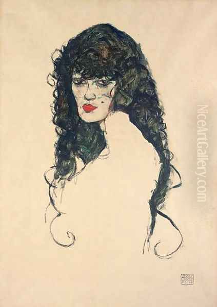 Bildnis einer Frau mit schwarzem Haar Oil Painting by Egon Schiele