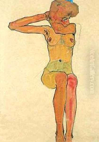 Nue Assise Oil Painting by Egon Schiele