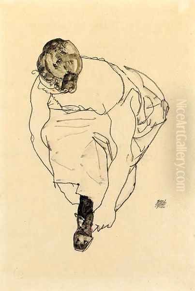 Schuhanziehende Frau (Dirne) Oil Painting by Egon Schiele