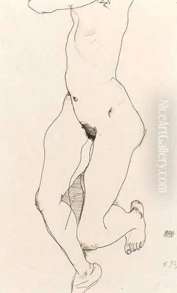 Prostrate Female Nude Oil Painting by Egon Schiele