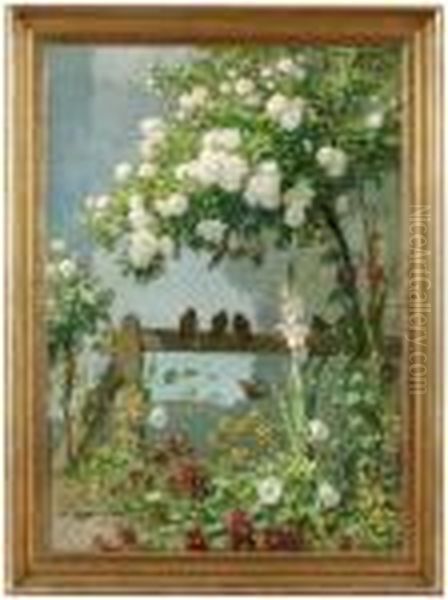 Blomstertradgard Med Faglar Oil Painting by Ernest Quost