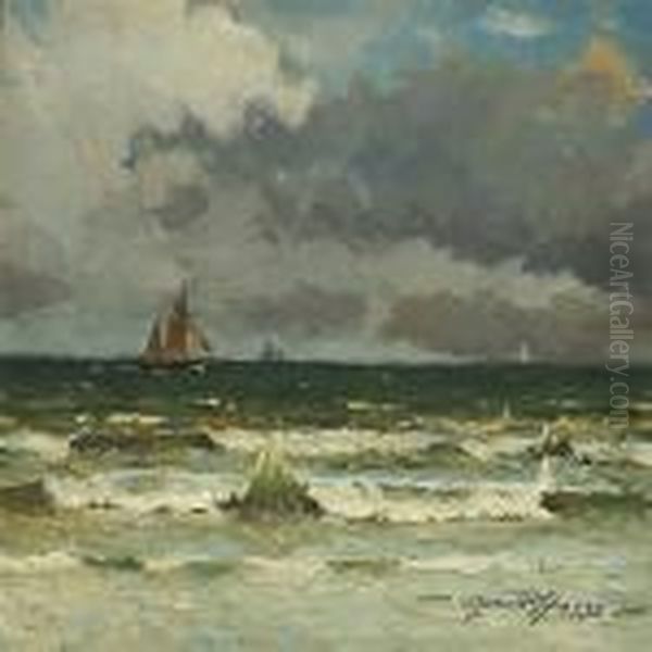 Coastal Scene With Sailing Ships At The Sea Oil Painting by Victor H.W. Qvistorff