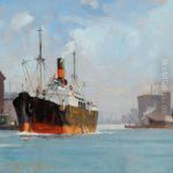 Steamer Oil Painting by Victor H.W. Qvistorff