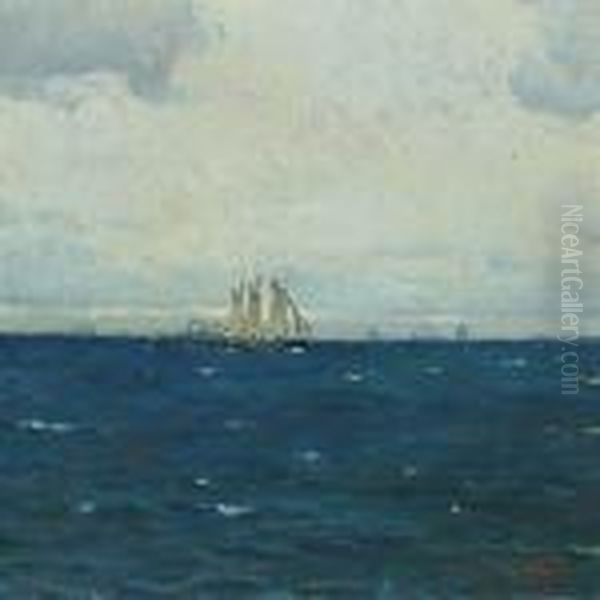 Marine With Ships At Sea Oil Painting by Victor H.W. Qvistorff