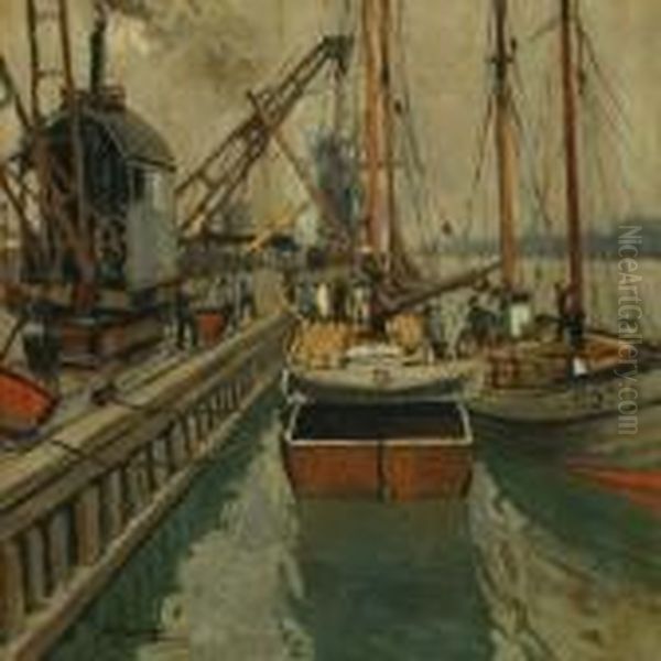 Sailing Ships Atthe Quay by Victor H.W. Qvistorff