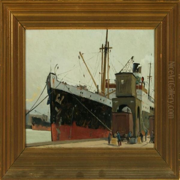 Workers At The Quay Oil Painting by Victor H.W. Qvistorff