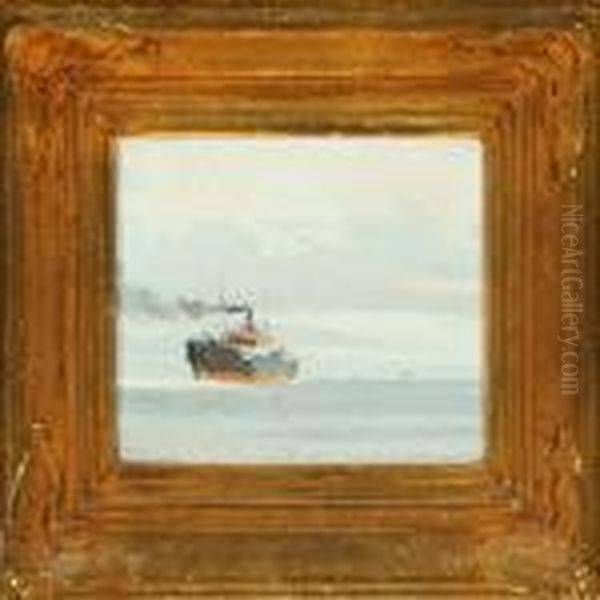 Ship At Sea In Lightwinds From The Side Oil Painting by Victor H.W. Qvistorff