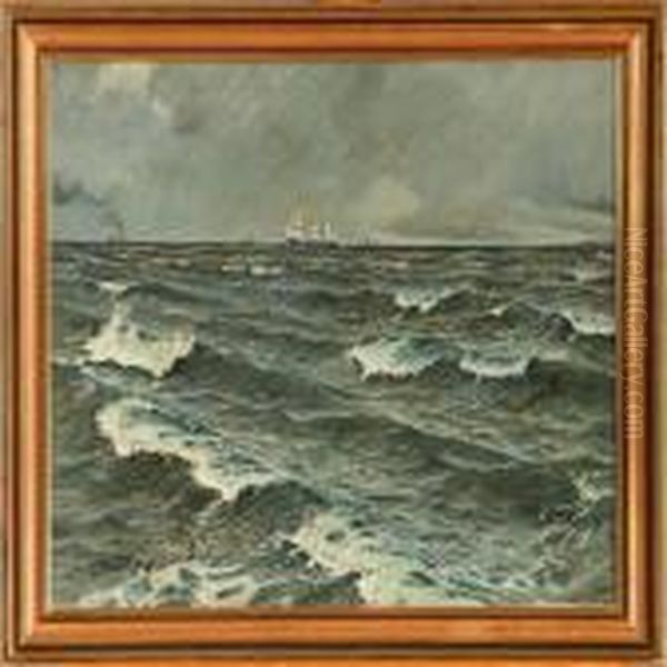 Marine With Sailingships Oil Painting by Victor H.W. Qvistorff