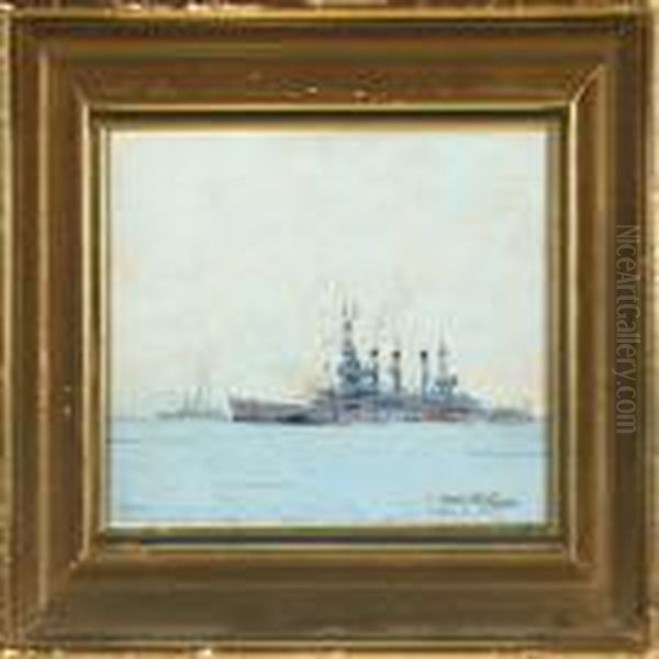 Warships At Anchor Oil Painting by Victor H.W. Qvistorff