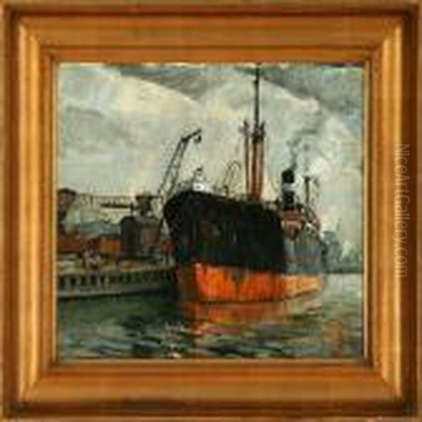 Harbour Scene From Copenhagen Oil Painting by Victor H.W. Qvistorff