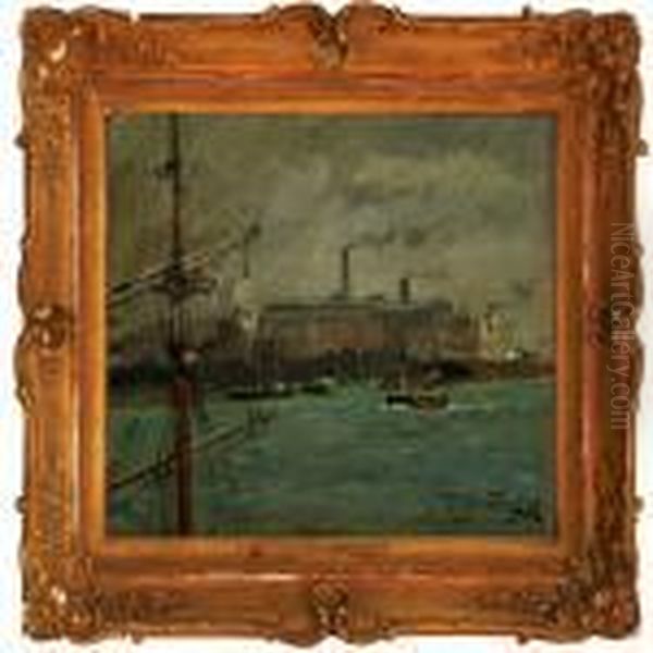 Harbour Scene From Copenhagn Oil Painting by Victor H.W. Qvistorff