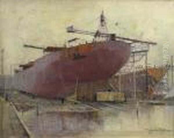 Le Chantier Naval Oil Painting by Victor H.W. Qvistorff