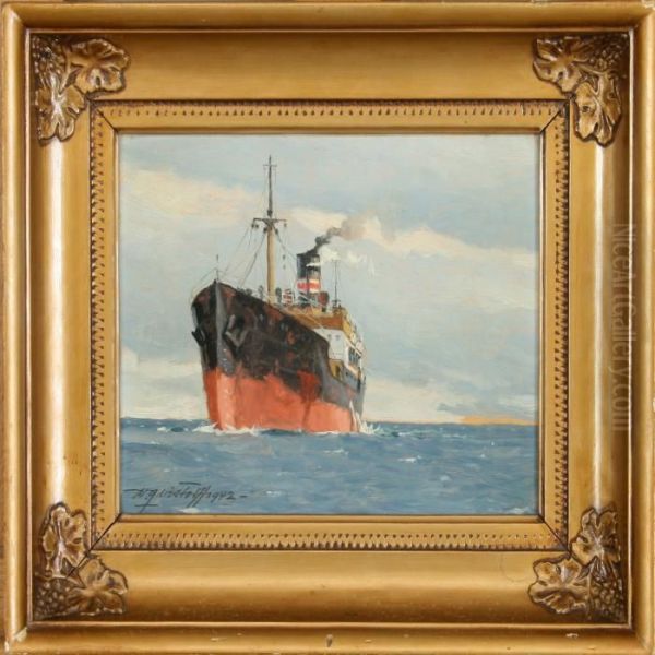 Steamship By Sunrise Oil Painting by Victor H.W. Qvistorff