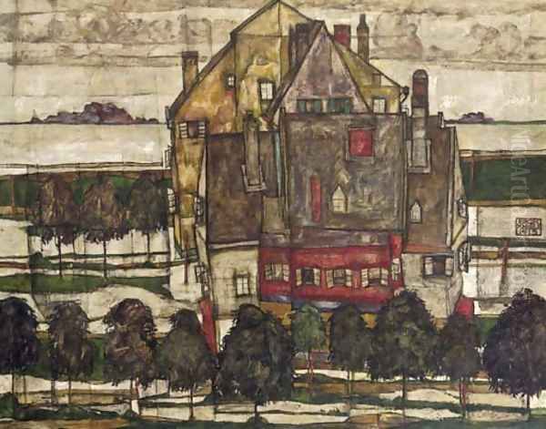 Einzelne Hauser Oil Painting by Egon Schiele