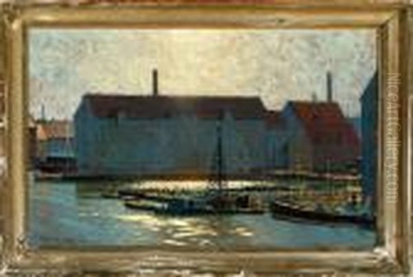 Harbour Scenery From Copenhagen, Denmark Oil Painting by Victor H.W. Qvistorff