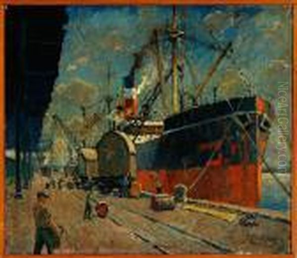 A Harbour Scenery From Copenhagen, Denmark Oil Painting by Victor H.W. Qvistorff