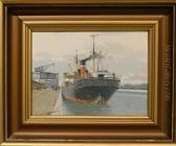 Bat Vid Hamn. Oil Painting by Victor H.W. Qvistorff