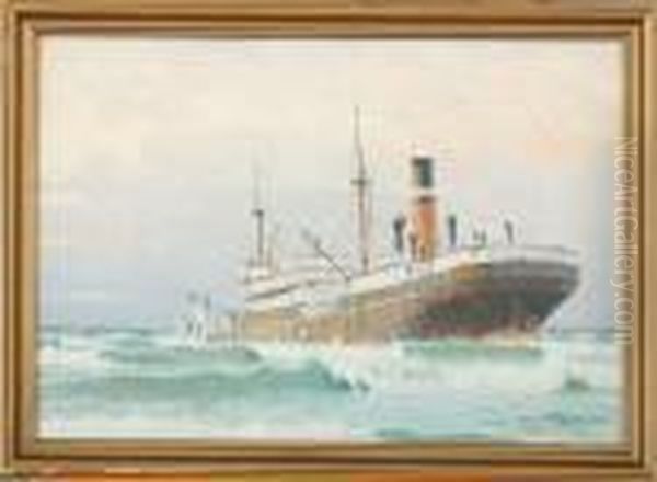 Swedish Ship Aground Oil Painting by Victor H.W. Qvistorff