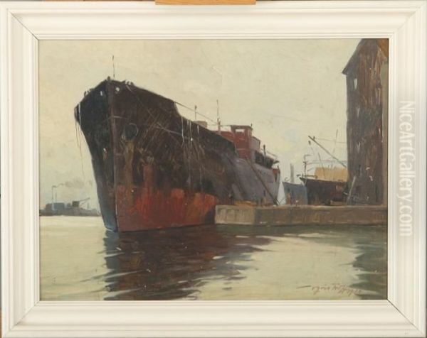 Shipbuilding Yard Oil Painting by Victor H.W. Qvistorff