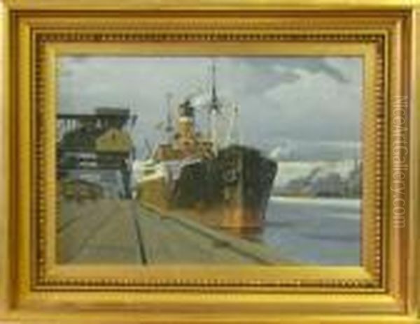 Bat I Hamn. Oil Painting by Victor H.W. Qvistorff