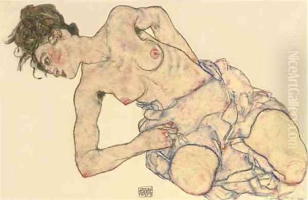 Kniender weiblicher Halbakt Oil Painting by Egon Schiele