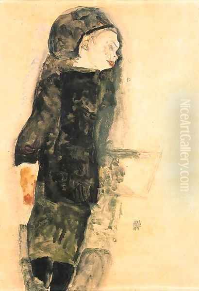 Kind in schwarzen Kleidern Oil Painting by Egon Schiele