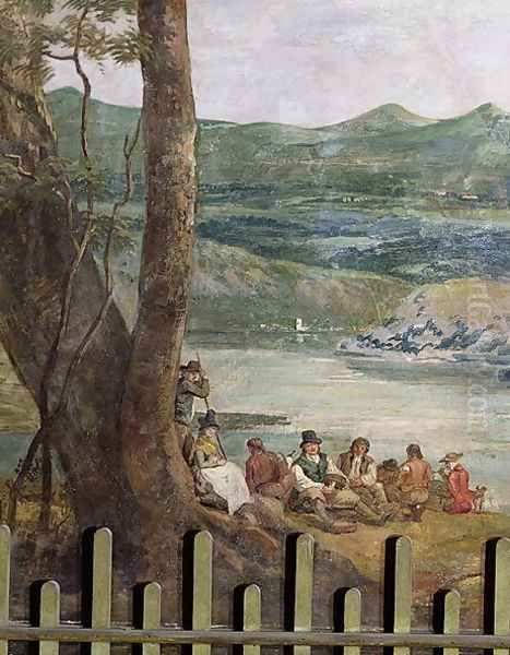 Mural painting from Drakelowe Hall, nr. Burton on Trent. Peasants resting Oil Painting by Paul Sandby