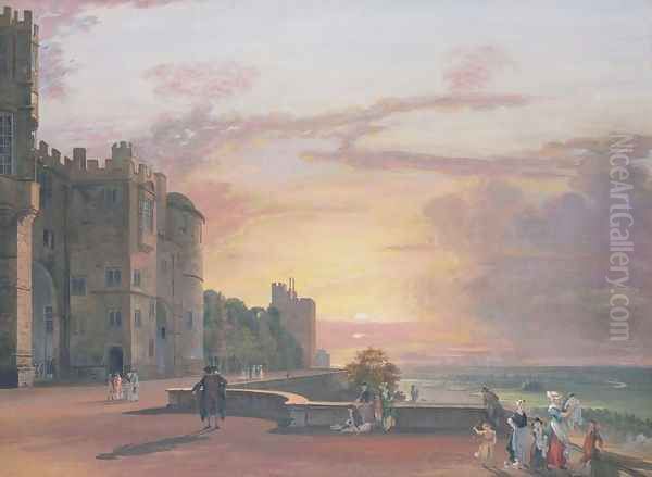 Windsor Castle North Terrace looking west at sunset Oil Painting by Paul Sandby