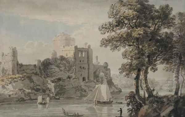 A Castle on the River Oil Painting by Paul Sandby