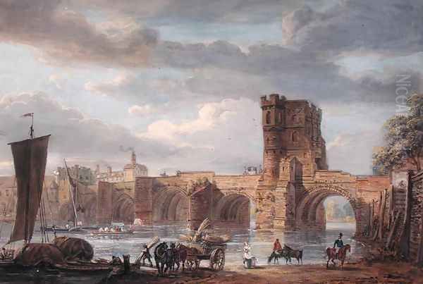 The Old Welsh Bridge, Shrewsbury Oil Painting by Paul Sandby