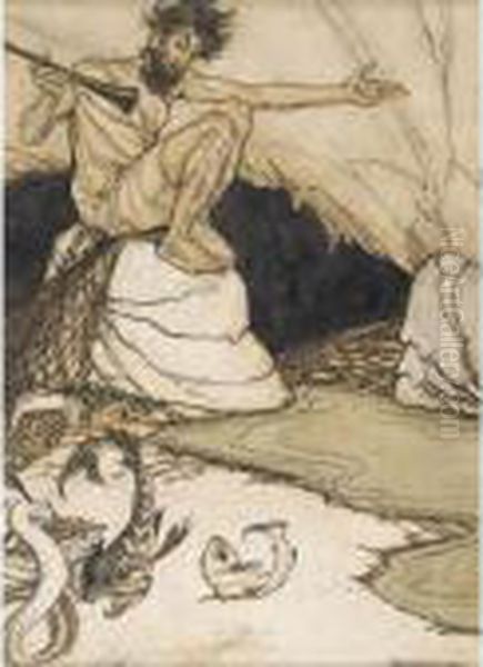 The Piper And The Fishes Oil Painting by Arthur Rackham