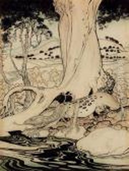 The Questing Beast From 'the Romance Of King Arthur' By Williampollard Oil Painting by Arthur Rackham