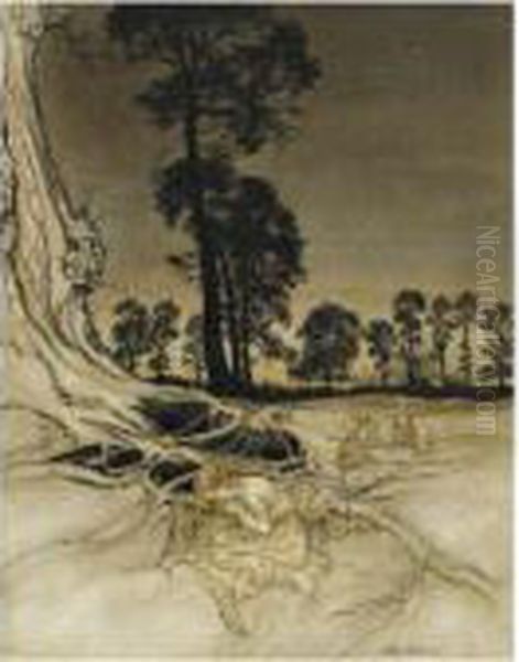 After Dark Oil Painting by Arthur Rackham