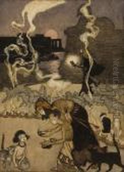 All Through Egypt Every Man Burns A Lamp, Story Illustration Oil Painting by Arthur Rackham