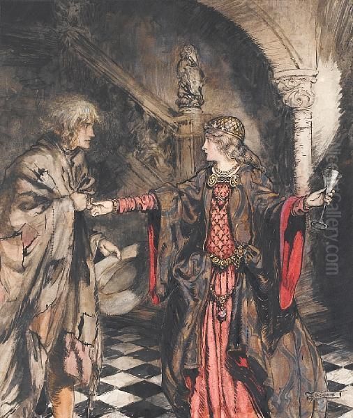 Hynd Horn Oil Painting by Arthur Rackham