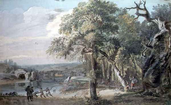 Woodcutters near a River, c.1755 Oil Painting by Paul Sandby