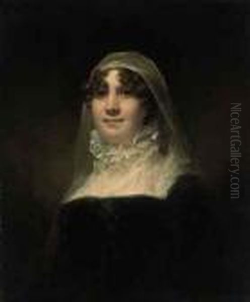 Portrait Of A Lady, Said To Be 
Mrs. Jane Hodgson (1749/50-1814), Wife Of Mr V. Giles, Bust-length, In A
 Black Dress, With A Lace Collar And Head Dress Oil Painting by Sir Henry Raeburn