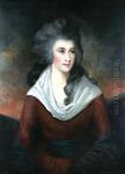 A Portrait Of A Lady Wearing A Dark Dress With White Collar Oil Painting by Sir Henry Raeburn