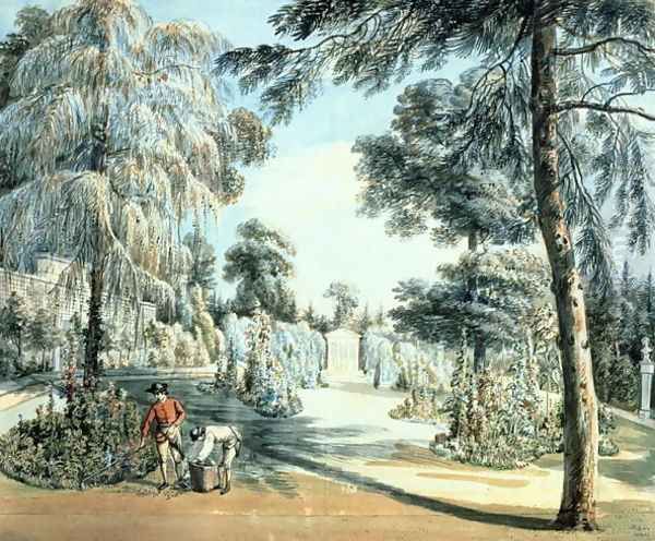 The Flower Garden at Nuneham Courtenay, Oxfordshire, 1777 Oil Painting by Paul Sandby