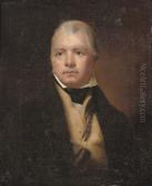 Portrait Of Sir Walter Scott 
(1771-1832) 1st Bt, Half-length, In A Green Coat And Yellow Waist-coat Oil Painting by Sir Henry Raeburn