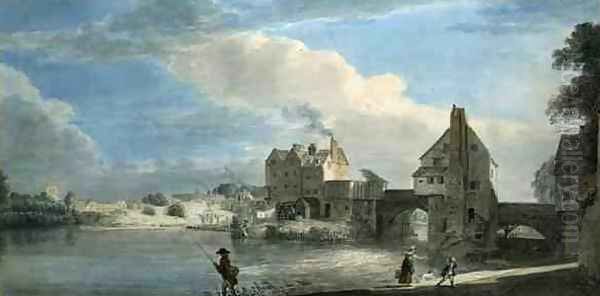 The Old Bridge at Shrewsbury Oil Painting by Paul Sandby