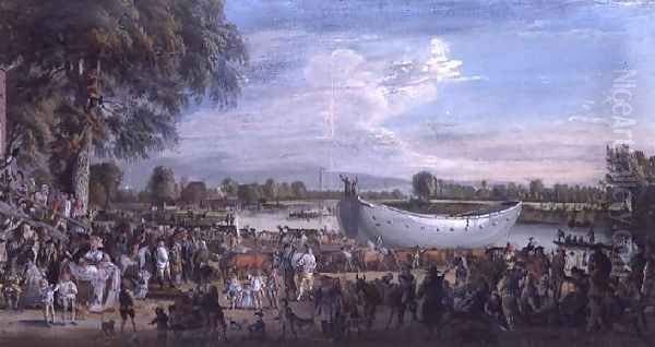 The Chinese Junk being removed from the Thames Oil Painting by Paul Sandby