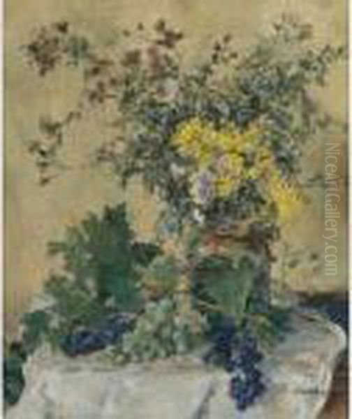 Nature Morte Aux Fleurs Et Aux Raisins Oil Painting by Jean-Francois Raffaelli