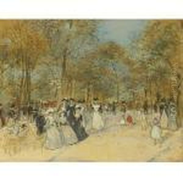 Les Champs-elysees Oil Painting by Jean-Francois Raffaelli