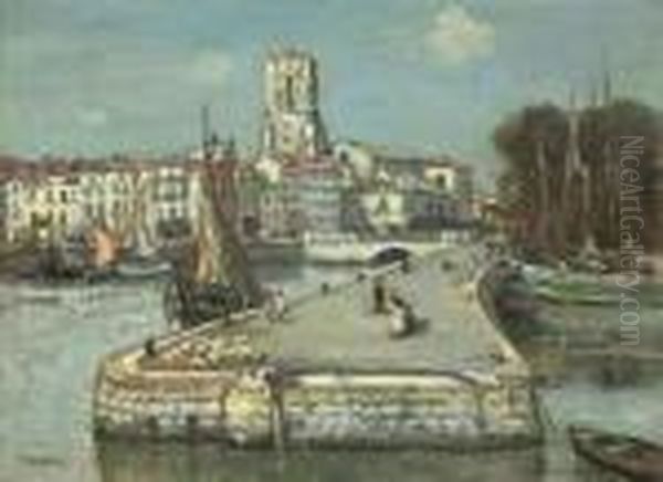 A Sunlit Port Oil Painting by Jean-Francois Raffaelli