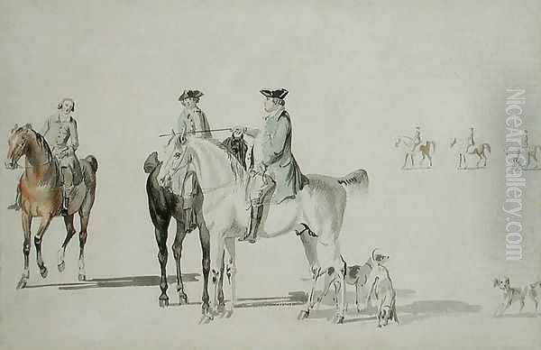 The Duke of Cumberland with a Gentleman and a Groom, all Mounted, and Dogs Oil Painting by Paul Sandby