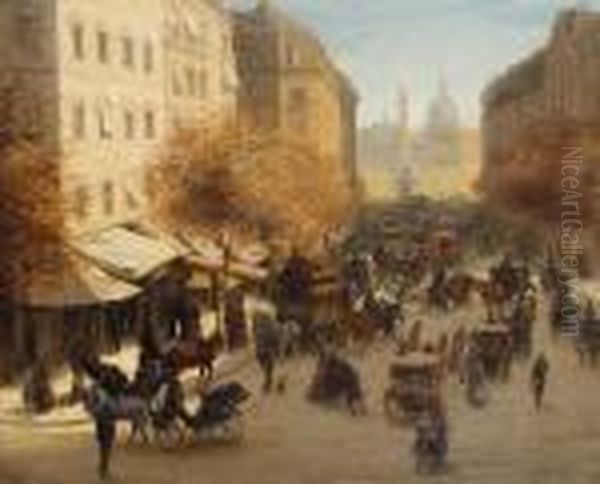 Parisian Street Scene Oil Painting by Jean-Francois Raffaelli