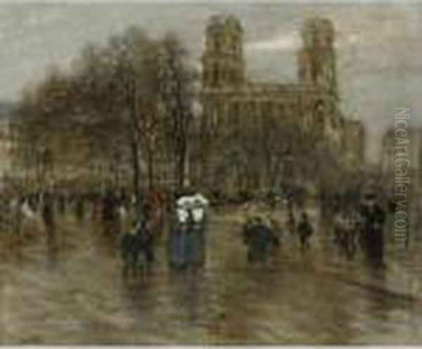 Place St. Sulpice, Paris Oil Painting by Jean-Francois Raffaelli