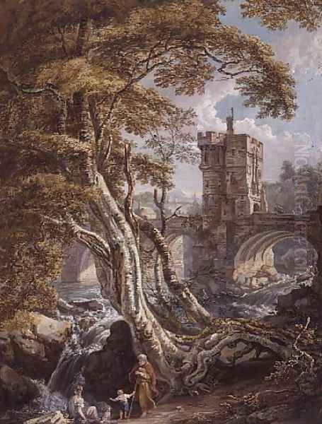 View of the Old Welsh Bridge, Shrewsbury, c.1770 Oil Painting by Paul Sandby